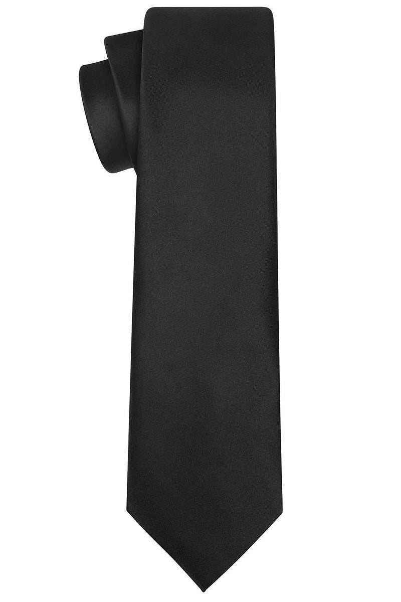 KissTies Mens Silk Black Tie Solid Satin Wedding Necktie + Gift Box - Image 3